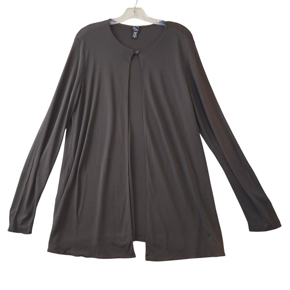 Eileen Fisher Brown Rayon Single Button Long Sleeve Cardigan Sz M Made in USA